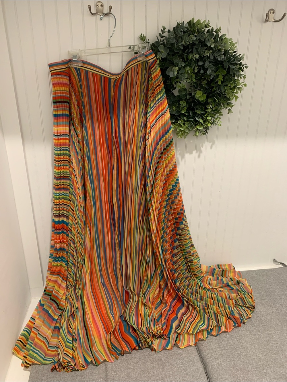 Boston Proper Vibrant Multicolor Striped Pleated Maxi Skirt M NWOT